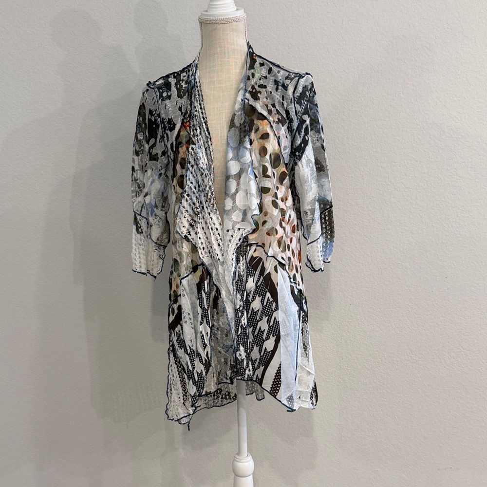 Lightweight Black & White Printed Swim Coverup Cardigan